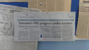 Tidningsurklipp som beskriver FN-förbundet i Tanzanias arbete med de globala målen